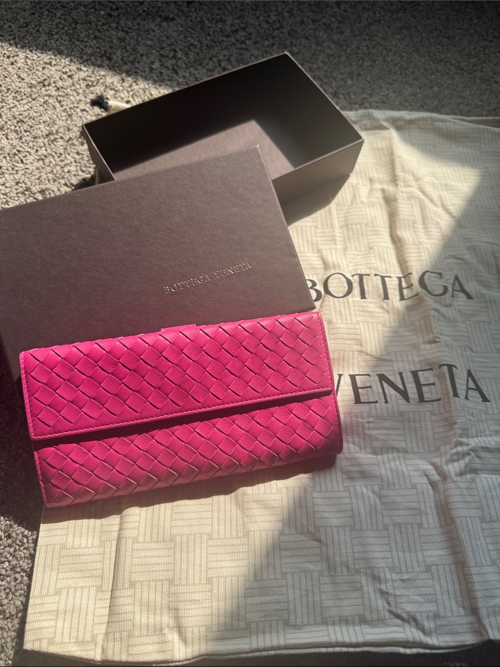 Bottega Veneta Hot Pink Intrecciato Fold-Over Wallet